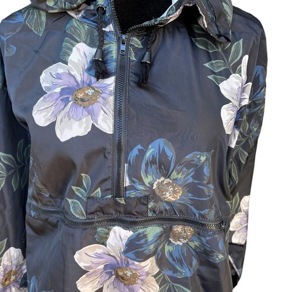THREAD + SUPPLY women’s size small windbreaker jacket, with hood, black floral. - Picture 8 of 12